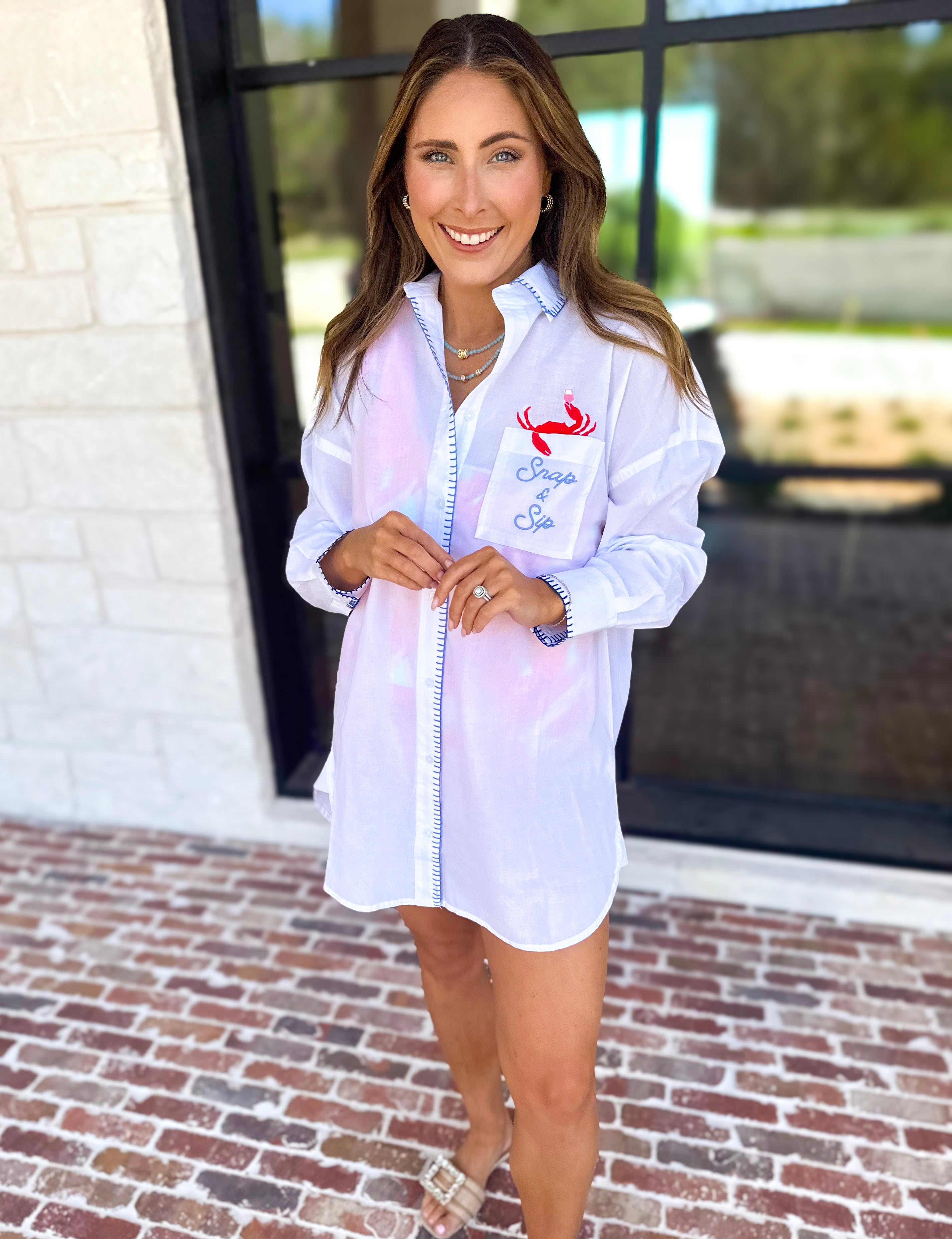 Button Down Cover Up - Snap & Sip-300 Athleisure/Lounge-SHIRALEAH-July & June Women's Fashion Boutique Located in San Antonio, Texas