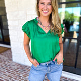 Current Air - Kelly Green Crochet Details Blouse-200 Fashion Blouses-CURRENT AIR CLOTHING-July & June Women's Fashion Boutique Located in San Antonio, Texas