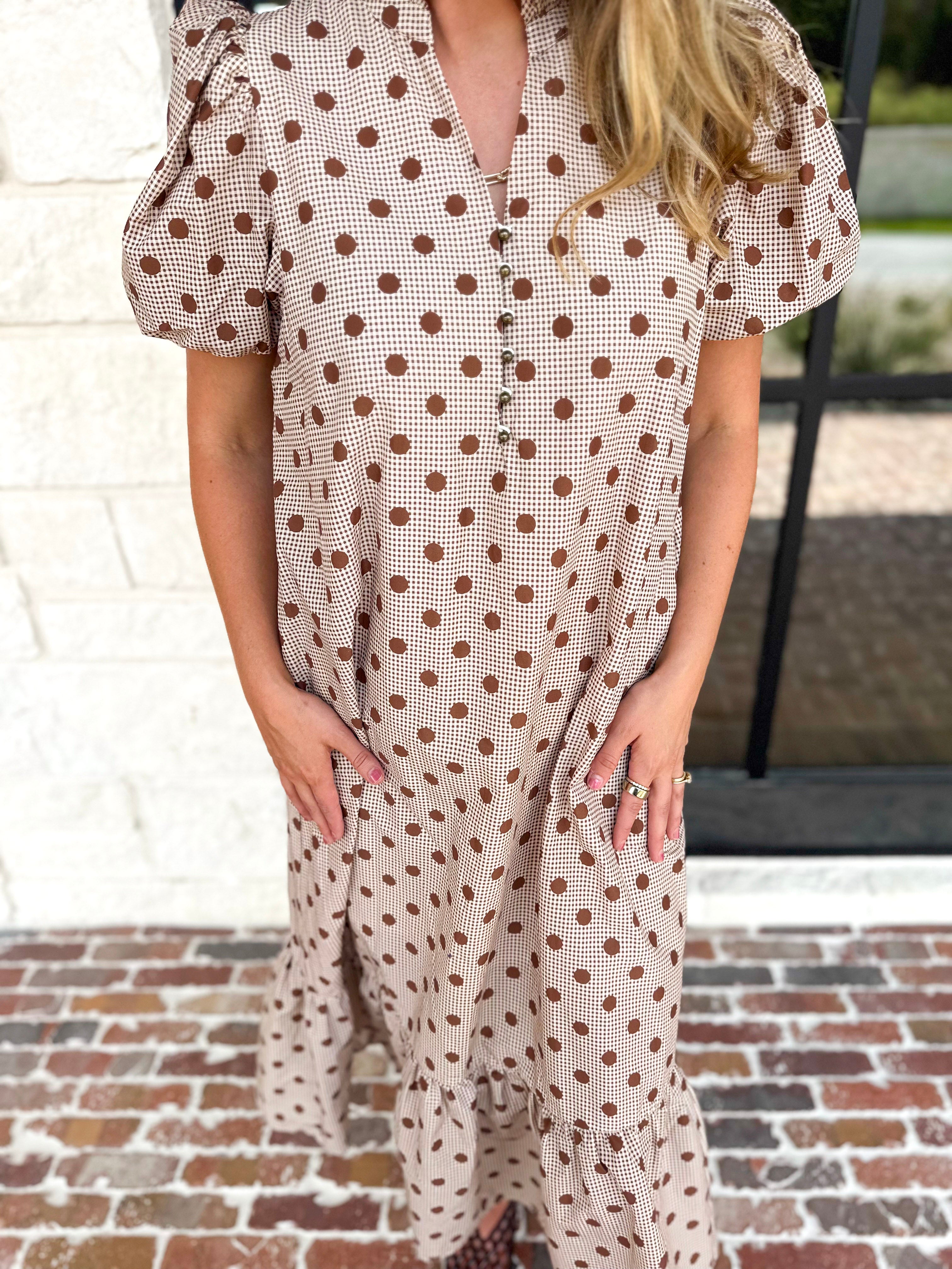 Ready Or Dot Midi Dress-500 Midi-ENTRO-July & June Women's Fashion Boutique Located in San Antonio, Texas