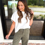 Easy Going Short Sleeve Knit Top - Ivory-230 Sweaters/Cardis-PINCH-July & June Women's Fashion Boutique Located in San Antonio, Texas