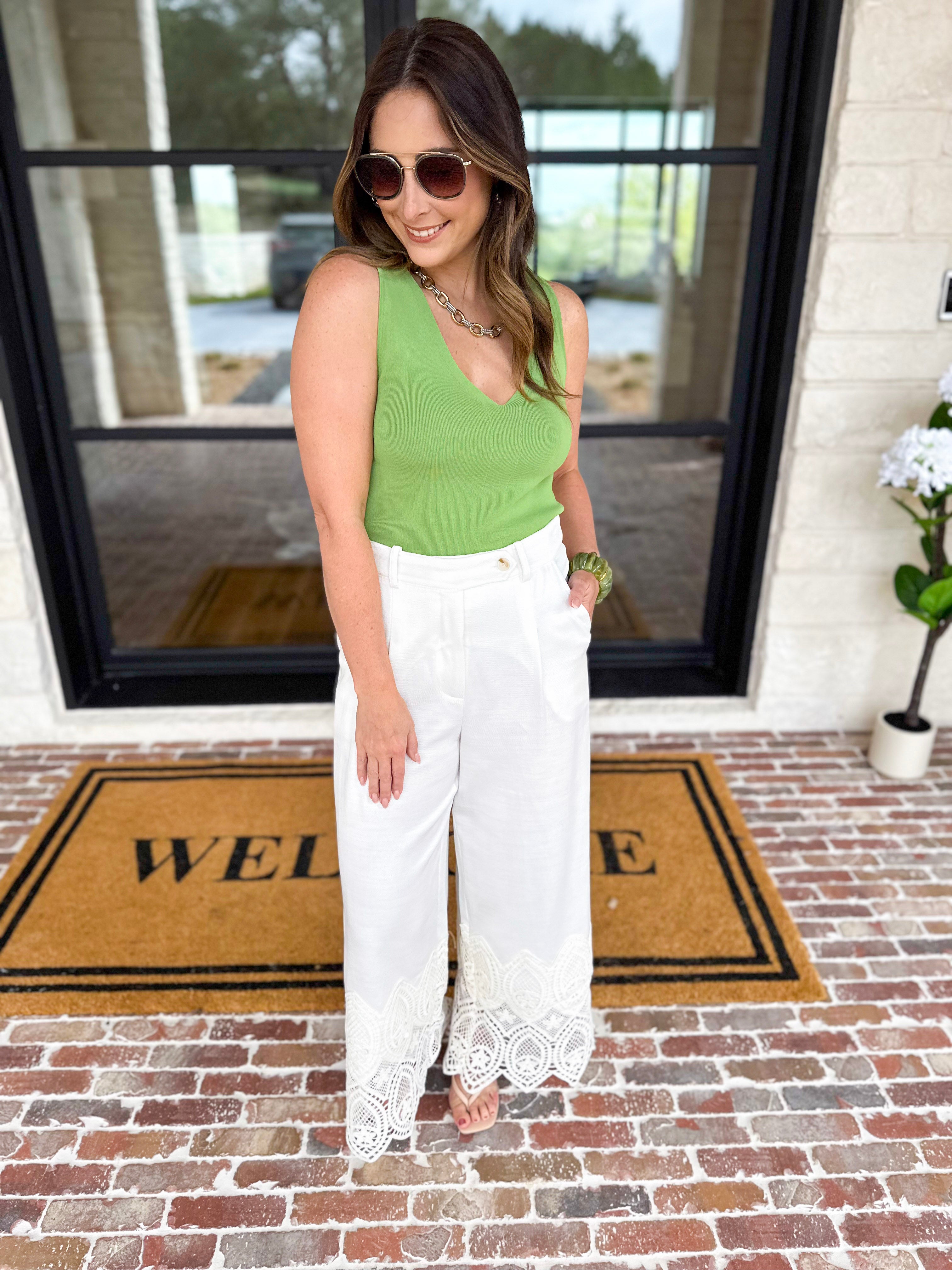 Current Air - Knit V-Neck Tank - Matcha-210 Casual Blouses-CURRENT AIR CLOTHING-July & June Women's Fashion Boutique Located in San Antonio, Texas