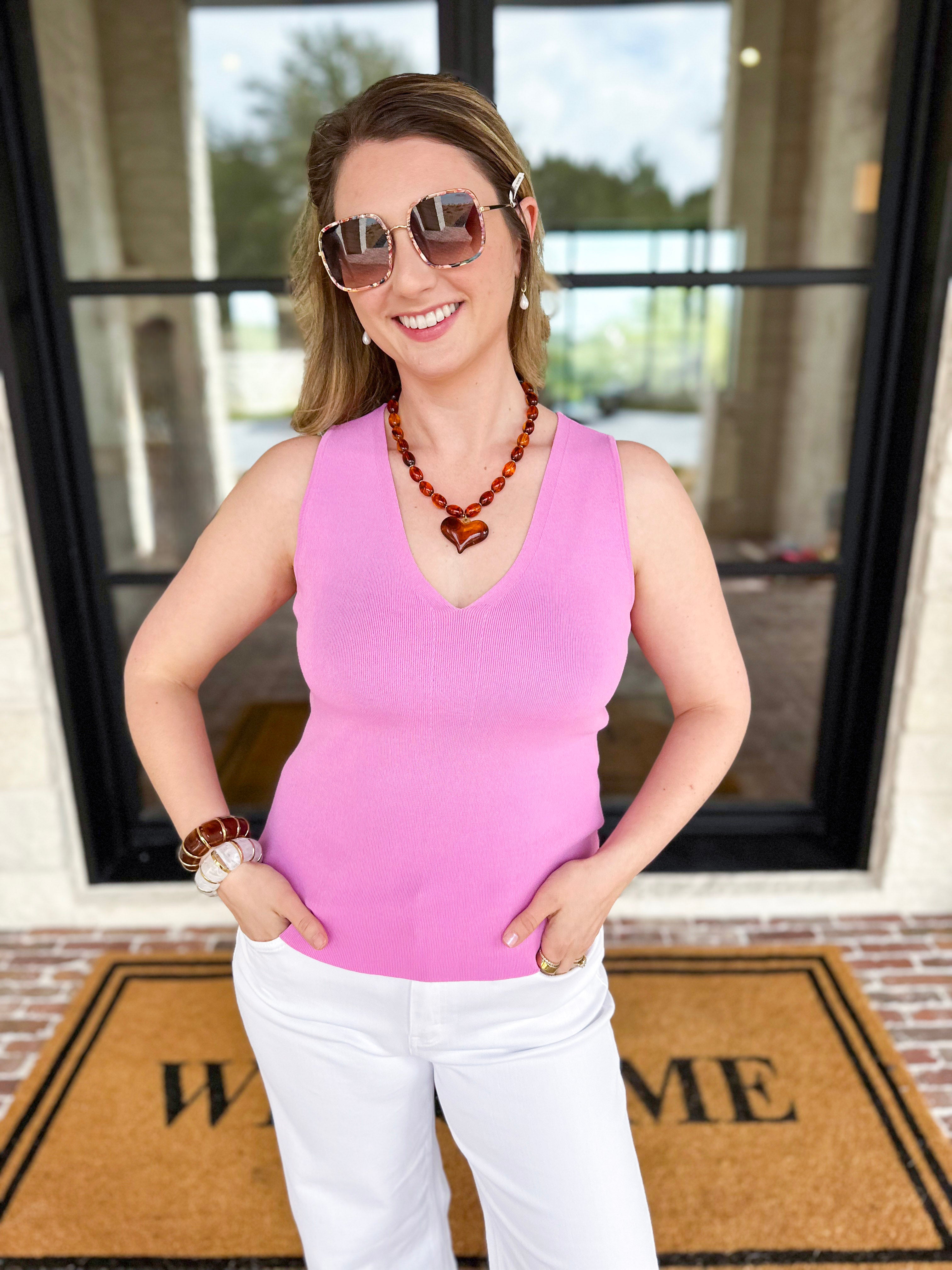 Current Air - Knit V-Neck Tank - Orchid-210 Casual Blouses-CURRENT AIR CLOTHING-July & June Women's Fashion Boutique Located in San Antonio, Texas