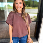 Easy Going Short Sleeve Knit Top - Espresso-230 Sweaters/Cardis-PINCH-July & June Women's Fashion Boutique Located in San Antonio, Texas