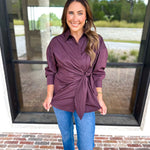 The Sarah Tie Button Down - Espresso-200 Fashion Blouses-ENTRO-July & June Women's Fashion Boutique Located in San Antonio, Texas