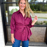 The Sarah Tie Button Down - Deep Berry-200 Fashion Blouses-ENTRO-July & June Women's Fashion Boutique Located in San Antonio, Texas