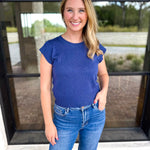 Cap Sleeve Knit Top - Blue-230 Sweaters/Cardis-PINCH-July & June Women's Fashion Boutique Located in San Antonio, Texas