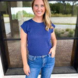 Cap Sleeve Knit Top - Blue-230 Sweaters/Cardis-PINCH-July & June Women's Fashion Boutique Located in San Antonio, Texas