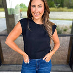 Cap Sleeve Knit Top - Black-230 Sweaters/Cardis-PINCH-July & June Women's Fashion Boutique Located in San Antonio, Texas