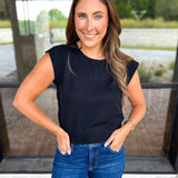 Cap Sleeve Knit Top - Black-230 Sweaters/Cardis-PINCH-July & June Women's Fashion Boutique Located in San Antonio, Texas