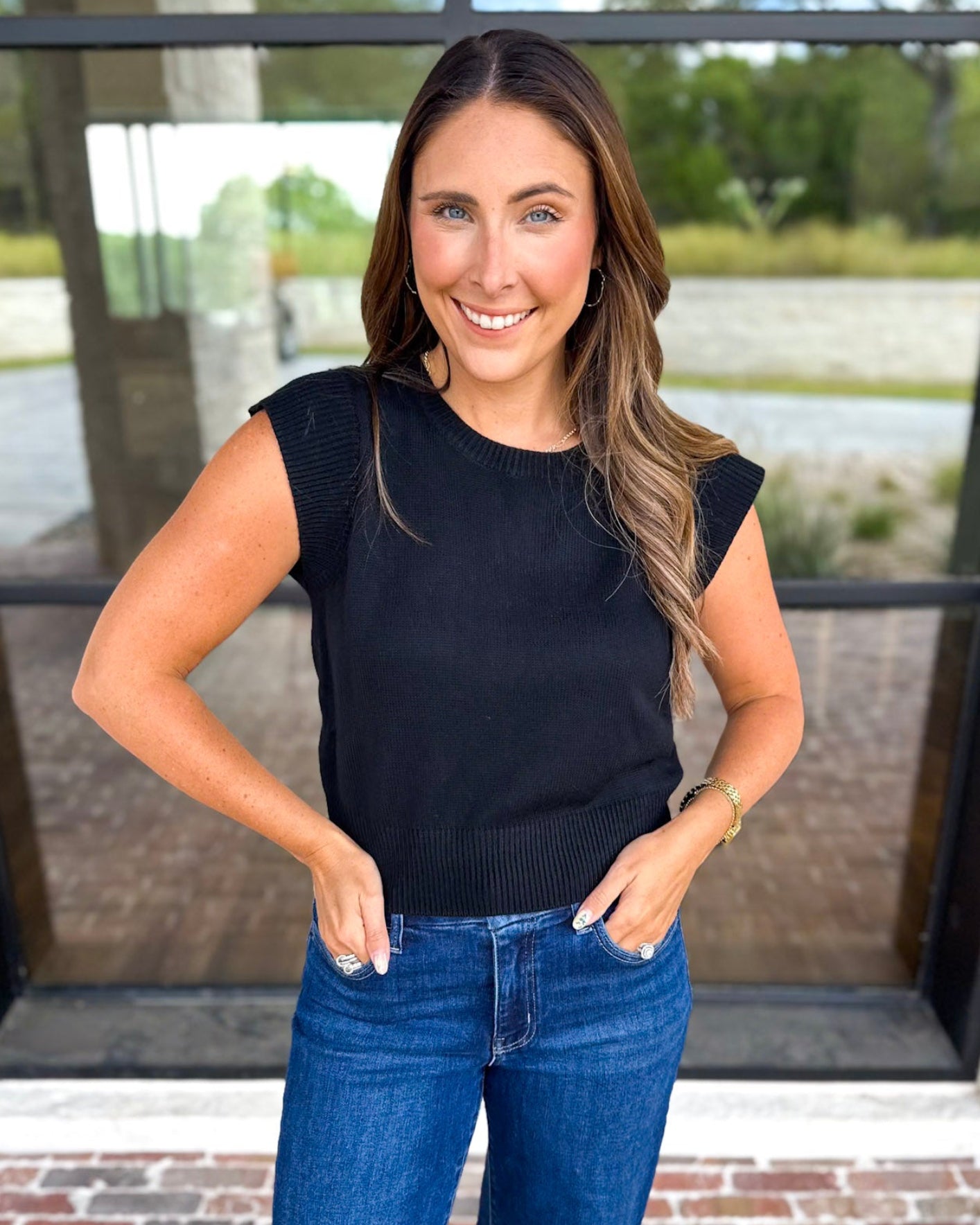 Cap Sleeve Knit Top - Black-230 Sweaters/Cardis-PINCH-July & June Women's Fashion Boutique Located in San Antonio, Texas