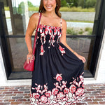 Floral Pleated Midi Dress - Black-500 Midi-ENTRO-July & June Women's Fashion Boutique Located in San Antonio, Texas