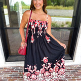 Floral Pleated Midi Dress - Black-500 Midi-ENTRO-July & June Women's Fashion Boutique Located in San Antonio, Texas
