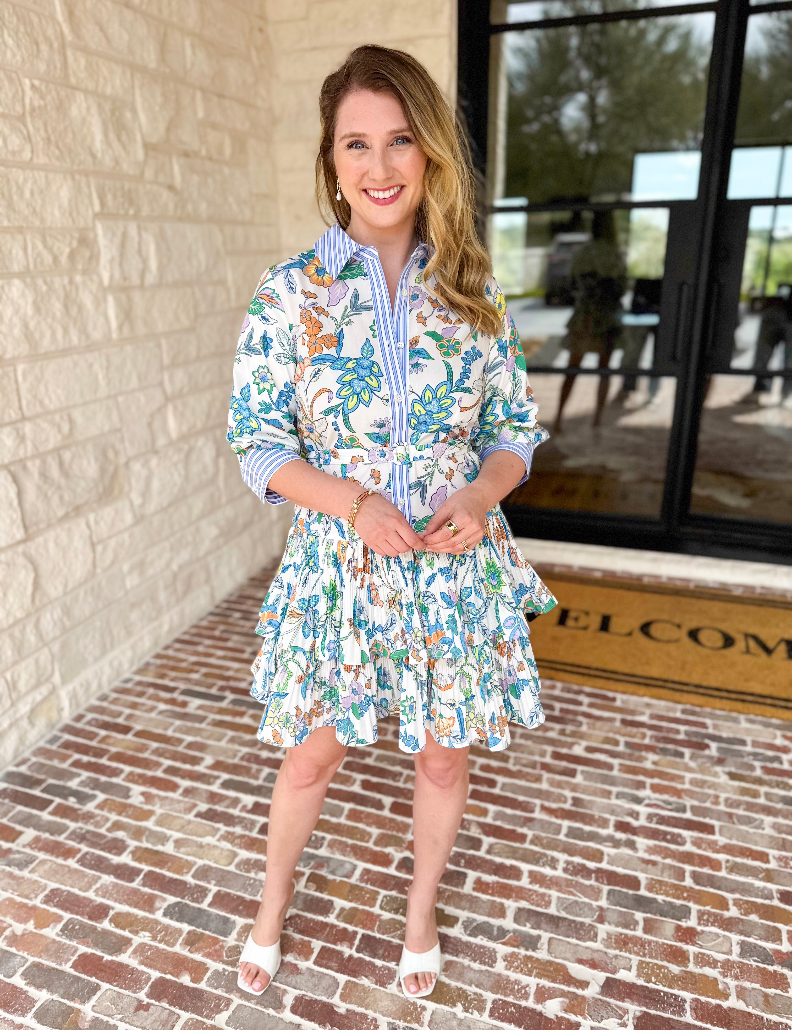 Current Air - Floral Contrast Stripe Mini Dress-510 Mini-CURRENT AIR CLOTHING-July & June Women's Fashion Boutique Located in San Antonio, Texas