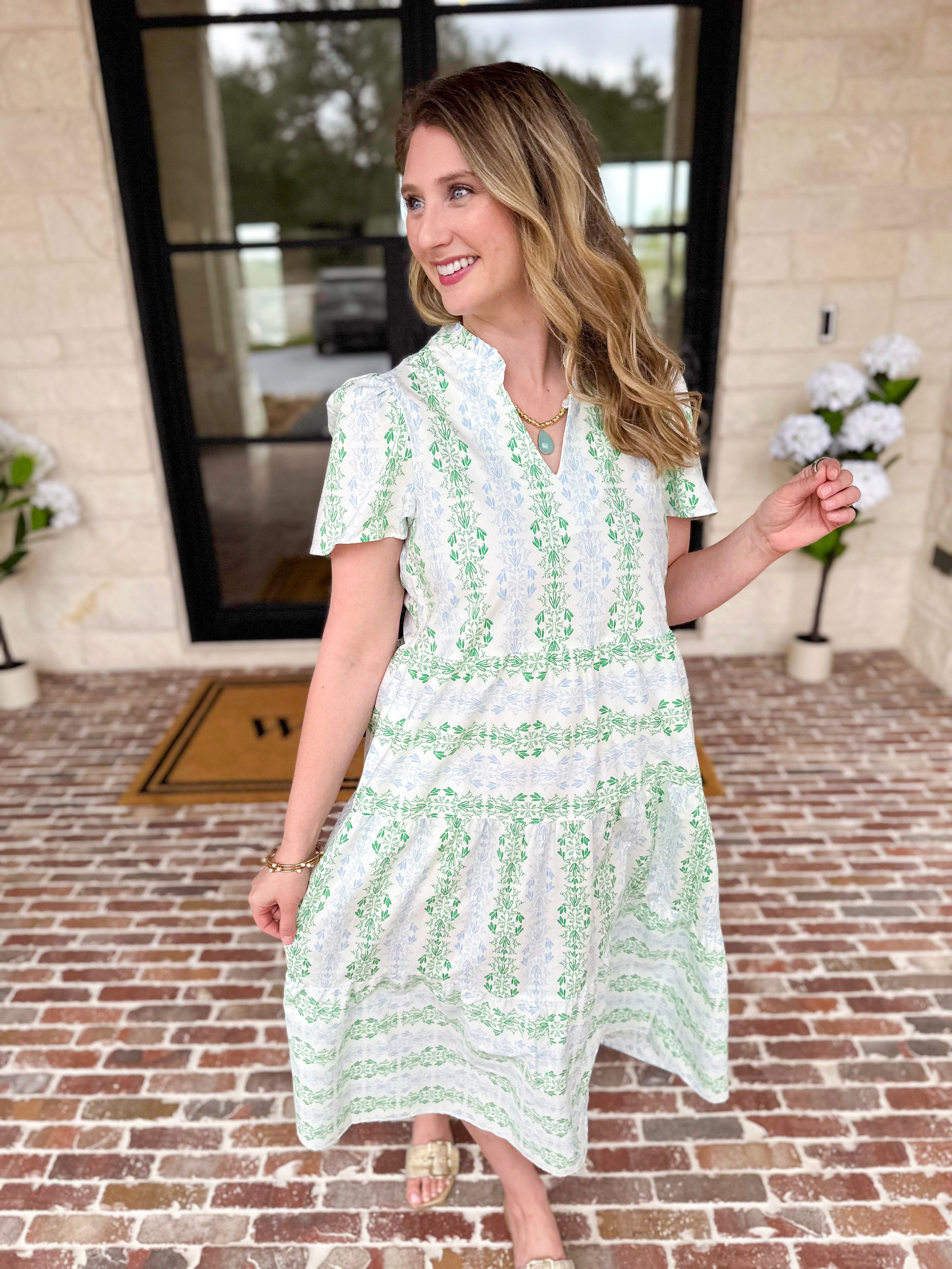 Mary Square - Heirloom Ivy Green Midi Dress-500 Midi-MARY SQUARE-July & June Women's Fashion Boutique Located in San Antonio, Texas