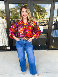 Vibrant Fall Florals Blouse-200 Fashion Blouses-FATE-July & June Women's Fashion Boutique Located in San Antonio, Texas