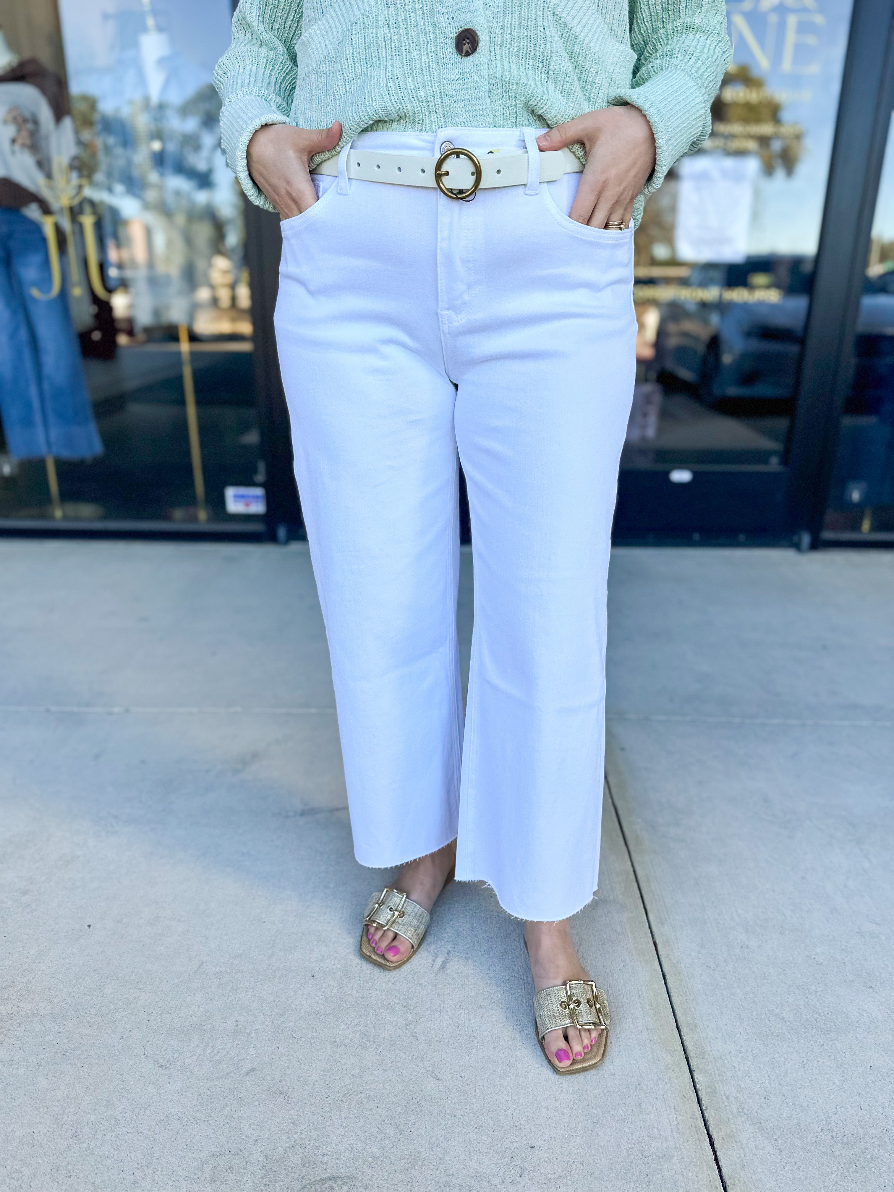Vervet - High Rise Cropped Wide Leg White Jeans-400 Pants-VEVERT BY FLYING MONKEY-July & June Women's Fashion Boutique Located in San Antonio, Texas