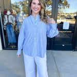 Current Air - Rhinestone Button Down Blouse - Light Blue-200 Fashion Blouses-CURRENT AIR CLOTHING-July & June Women's Fashion Boutique Located in San Antonio, Texas