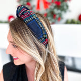 Tartan Knotted Headband - Navy-130 ACCESSORIES-SHIRALEAH-July & June Women's Fashion Boutique Located in San Antonio, Texas