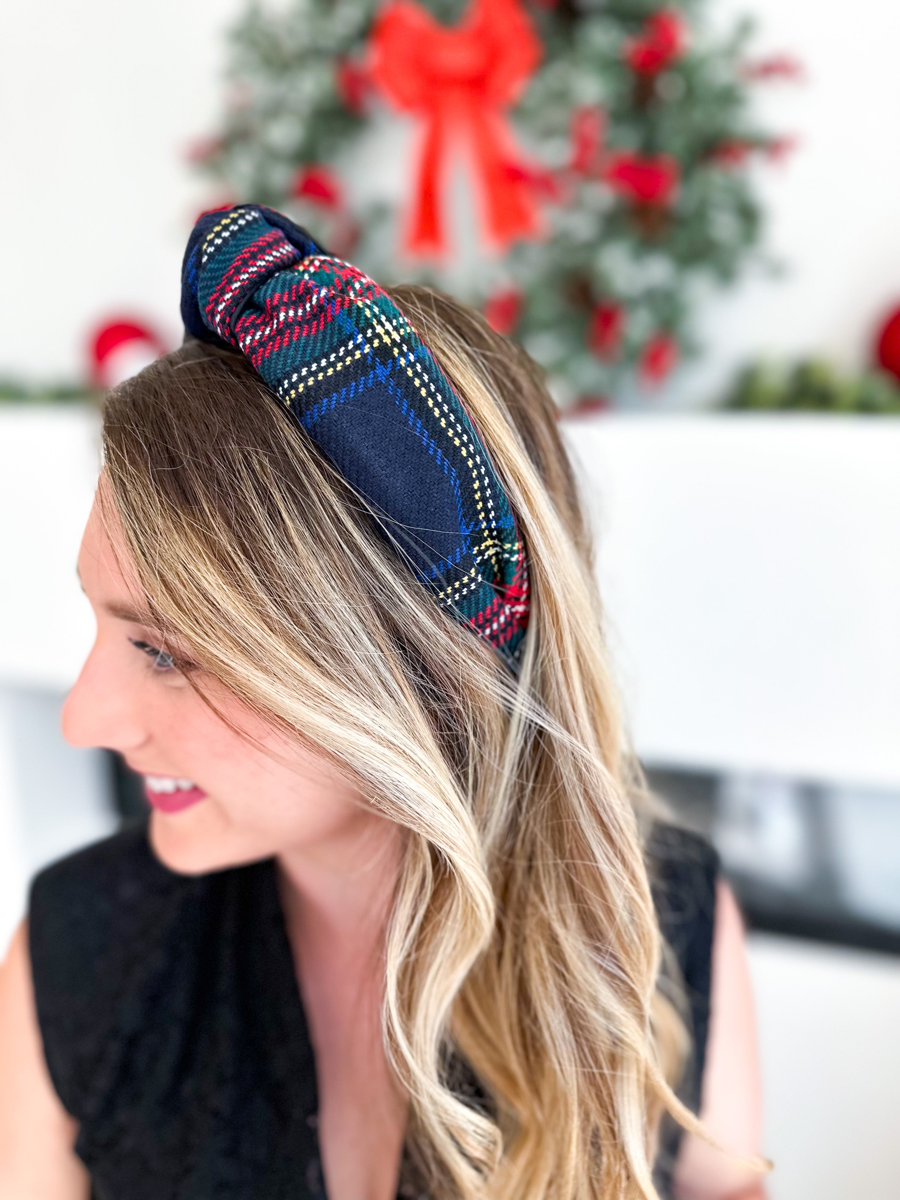 Tartan Knotted Headband - Navy-130 ACCESSORIES-SHIRALEAH-July & June Women's Fashion Boutique Located in San Antonio, Texas