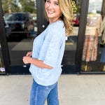 The Ella Knit Sweater Top - Powder Blue-230 Sweaters/Cardis-JODIFL-July & June Women's Fashion Boutique Located in San Antonio, Texas