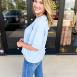 The Ella Knit Sweater Top - Powder Blue-230 Sweaters/Cardis-JODIFL-July & June Women's Fashion Boutique Located in San Antonio, Texas