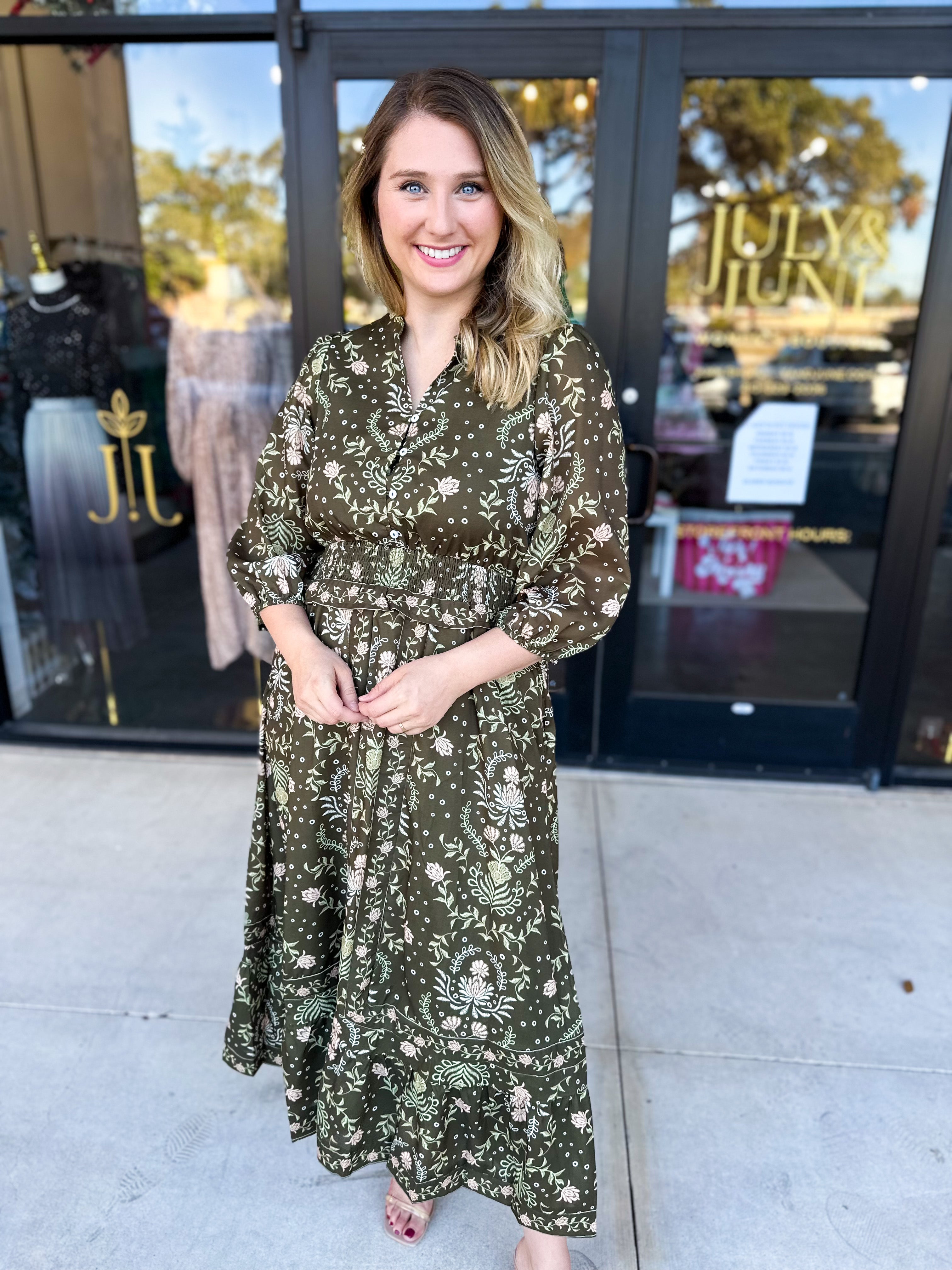 Enchanted Floral Midi Dress-500 Midi-POLOGRAM-July & June Women's Fashion Boutique Located in San Antonio, Texas