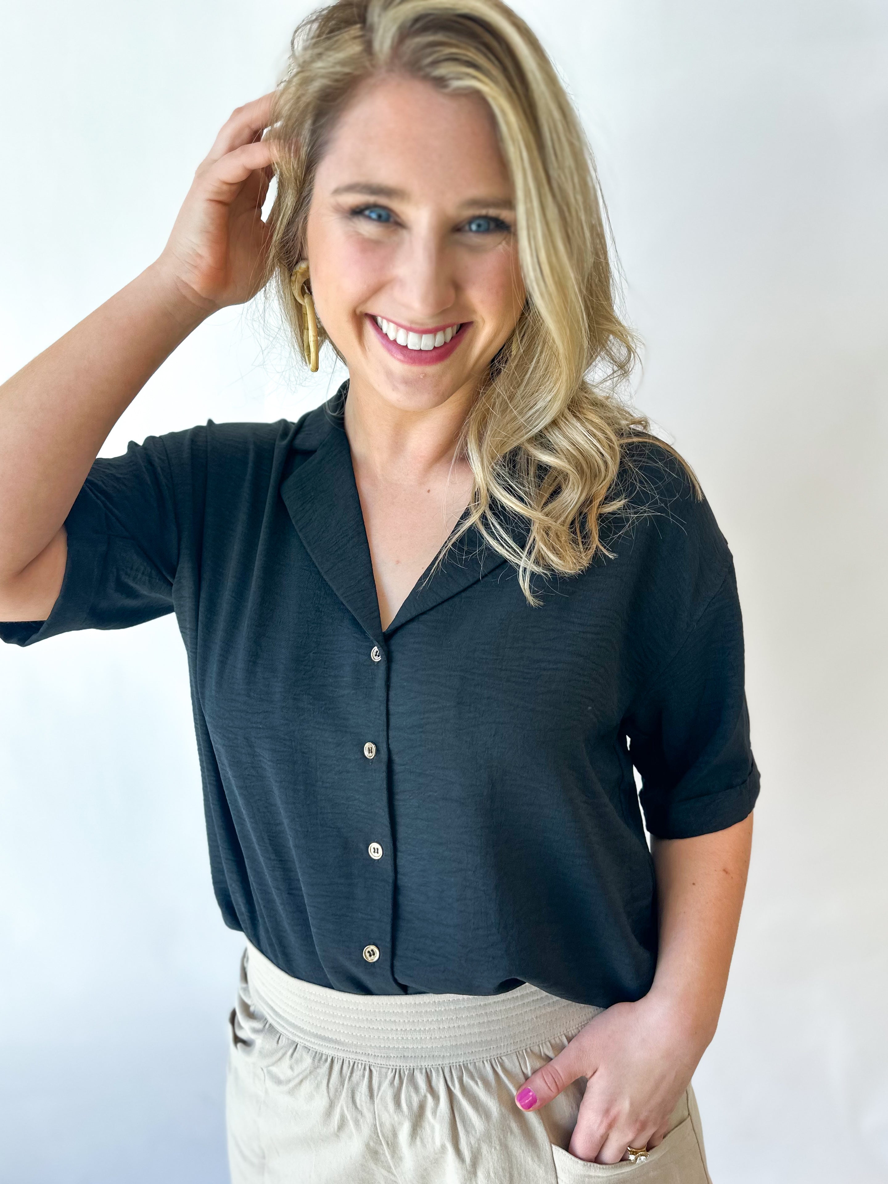Throw On And Go Blouse - Black-200 Fashion Blouses-ENTRO-July & June Women's Fashion Boutique Located in San Antonio, Texas