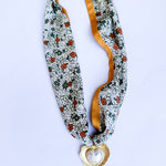 Scarf Necklace - Mustard Florals & Gold Heart-110 Jewelry & Hair-HART DESIGNS-July & June Women's Fashion Boutique Located in San Antonio, Texas