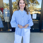 Current Air - Rhinestone Button Down Blouse - Light Blue-200 Fashion Blouses-CURRENT AIR CLOTHING-July & June Women's Fashion Boutique Located in San Antonio, Texas
