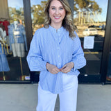 Current Air - Rhinestone Button Down Blouse - Light Blue-200 Fashion Blouses-CURRENT AIR CLOTHING-July & June Women's Fashion Boutique Located in San Antonio, Texas