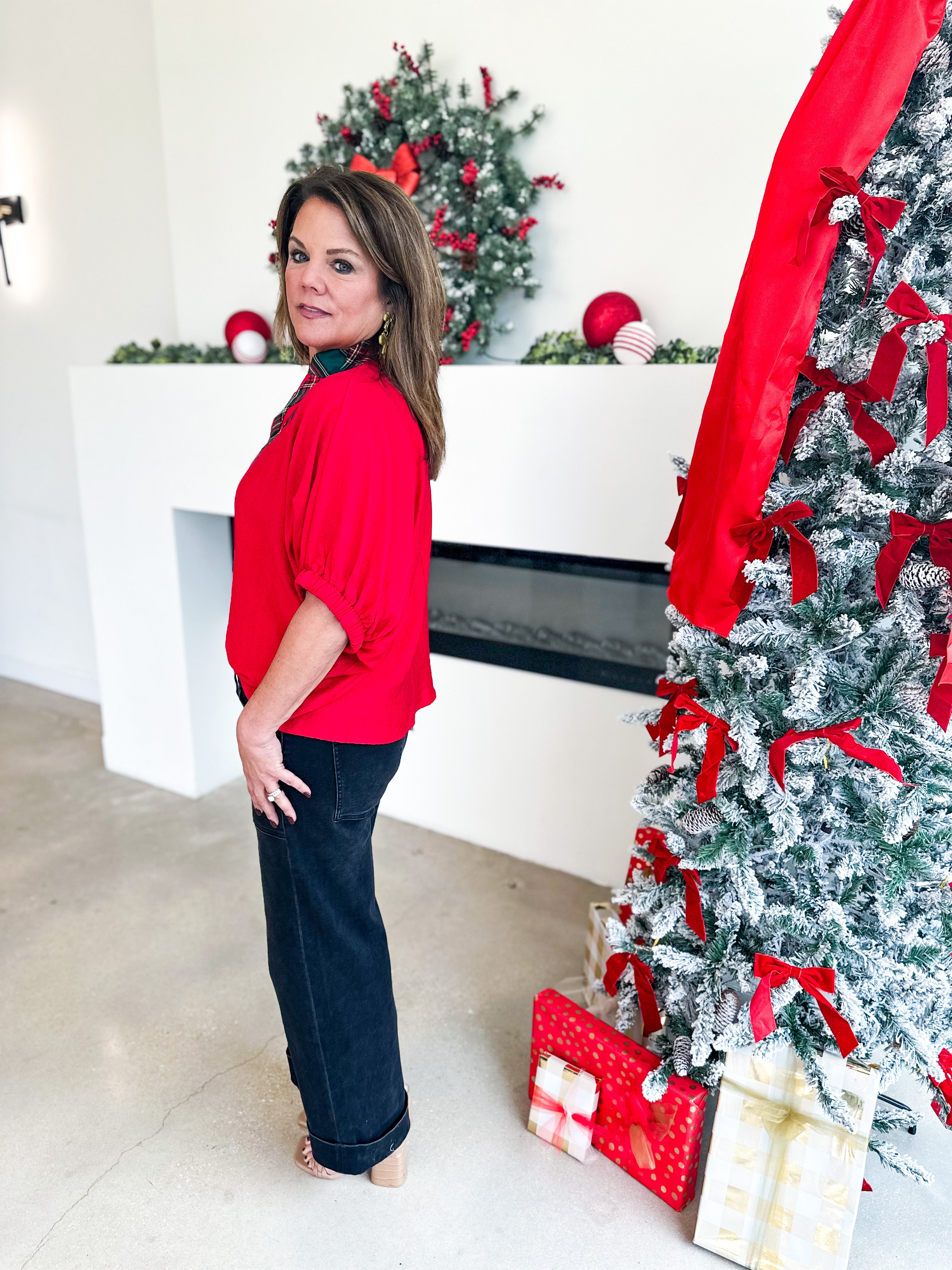 The Stacy Blouse - Red-200 Fashion Blouses-ENTRO-July & June Women's Fashion Boutique Located in San Antonio, Texas