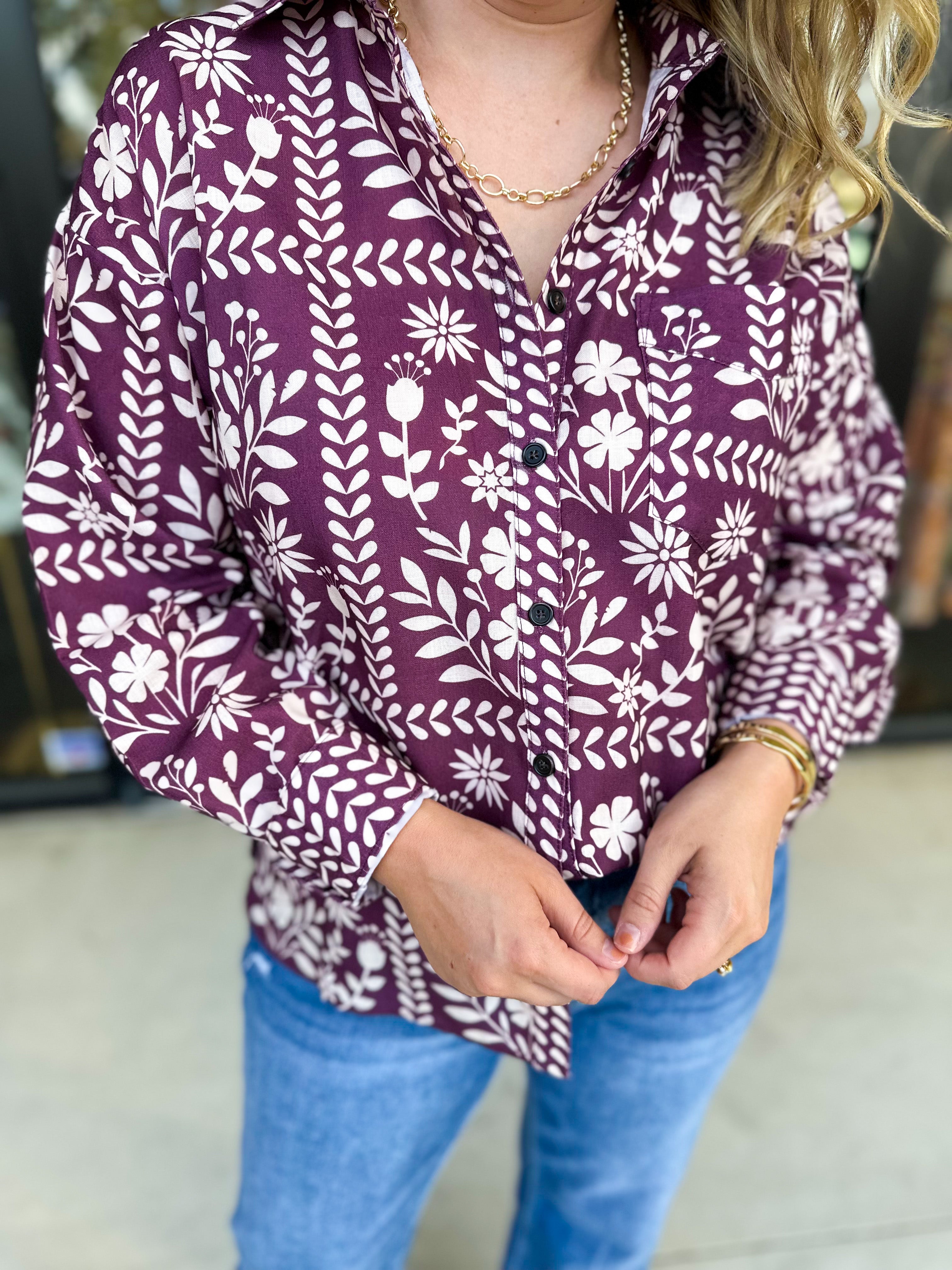 The Wrenlee Blouse - Wine-200 Fashion Blouses-POLOGRAM-July & June Women's Fashion Boutique Located in San Antonio, Texas