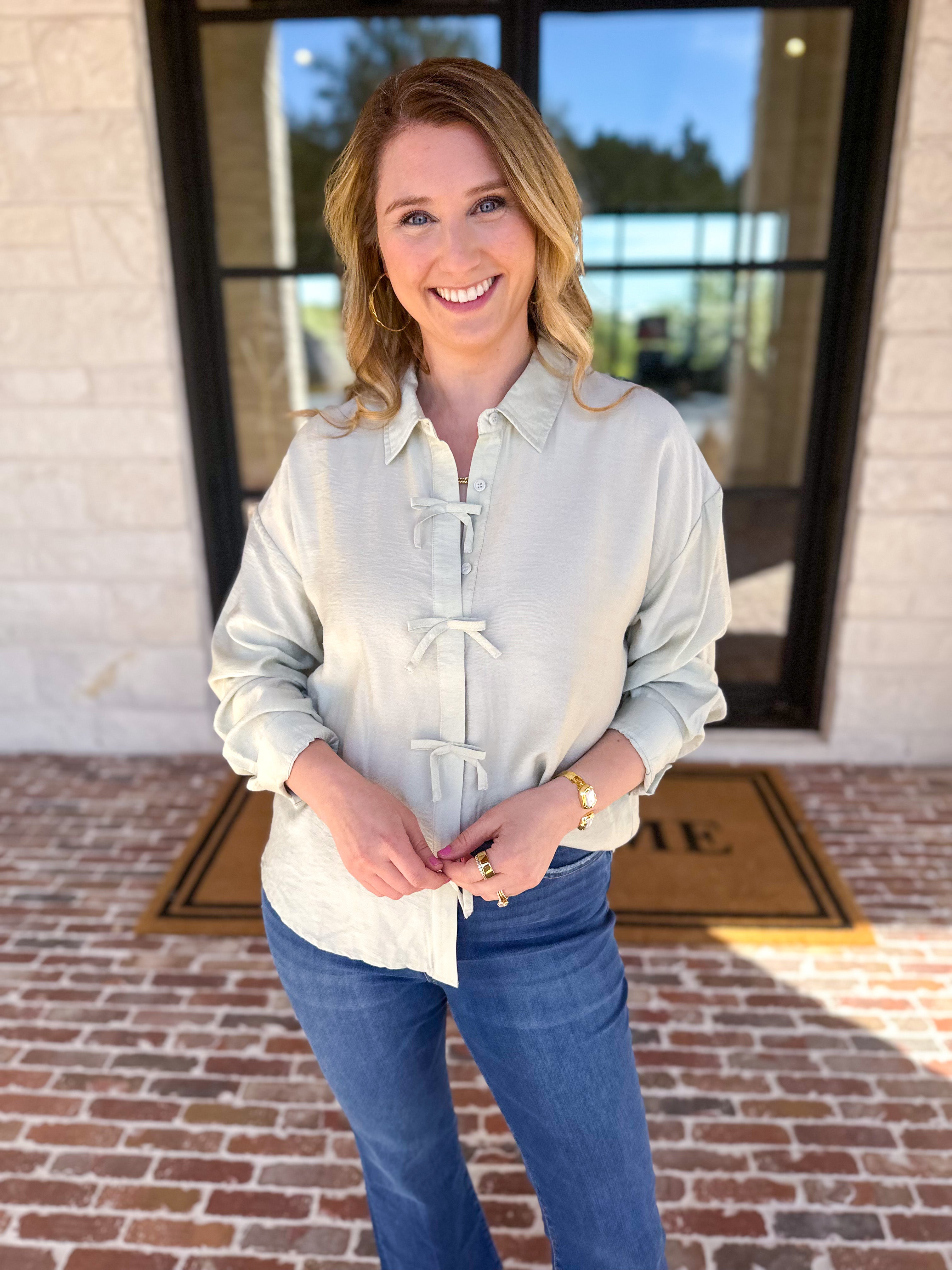 Bow Detailed Blouse - Mint-200 Fashion Blouses-IN FEBRUARY-July & June Women's Fashion Boutique Located in San Antonio, Texas