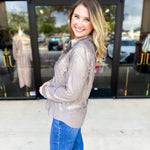 Shimmer Button Down Blouse - Champagne-200 Fashion Blouses-ALLIE ROSE-July & June Women's Fashion Boutique Located in San Antonio, Texas