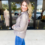 Shimmer Button Down Blouse - Champagne-200 Fashion Blouses-ALLIE ROSE-July & June Women's Fashion Boutique Located in San Antonio, Texas