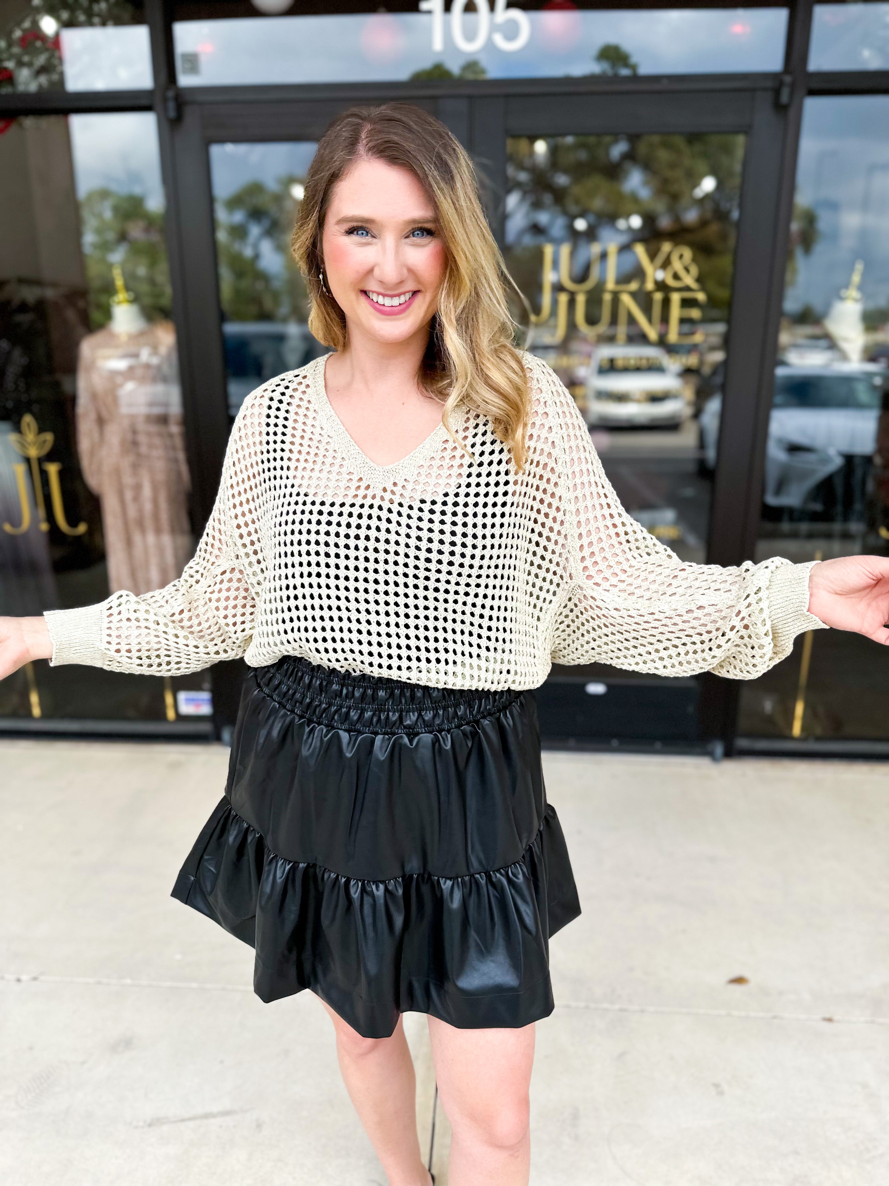 Foil Knit Sweater Top - Champagne Gold-230 Sweaters/Cardis-ALLIE ROSE-July & June Women's Fashion Boutique Located in San Antonio, Texas