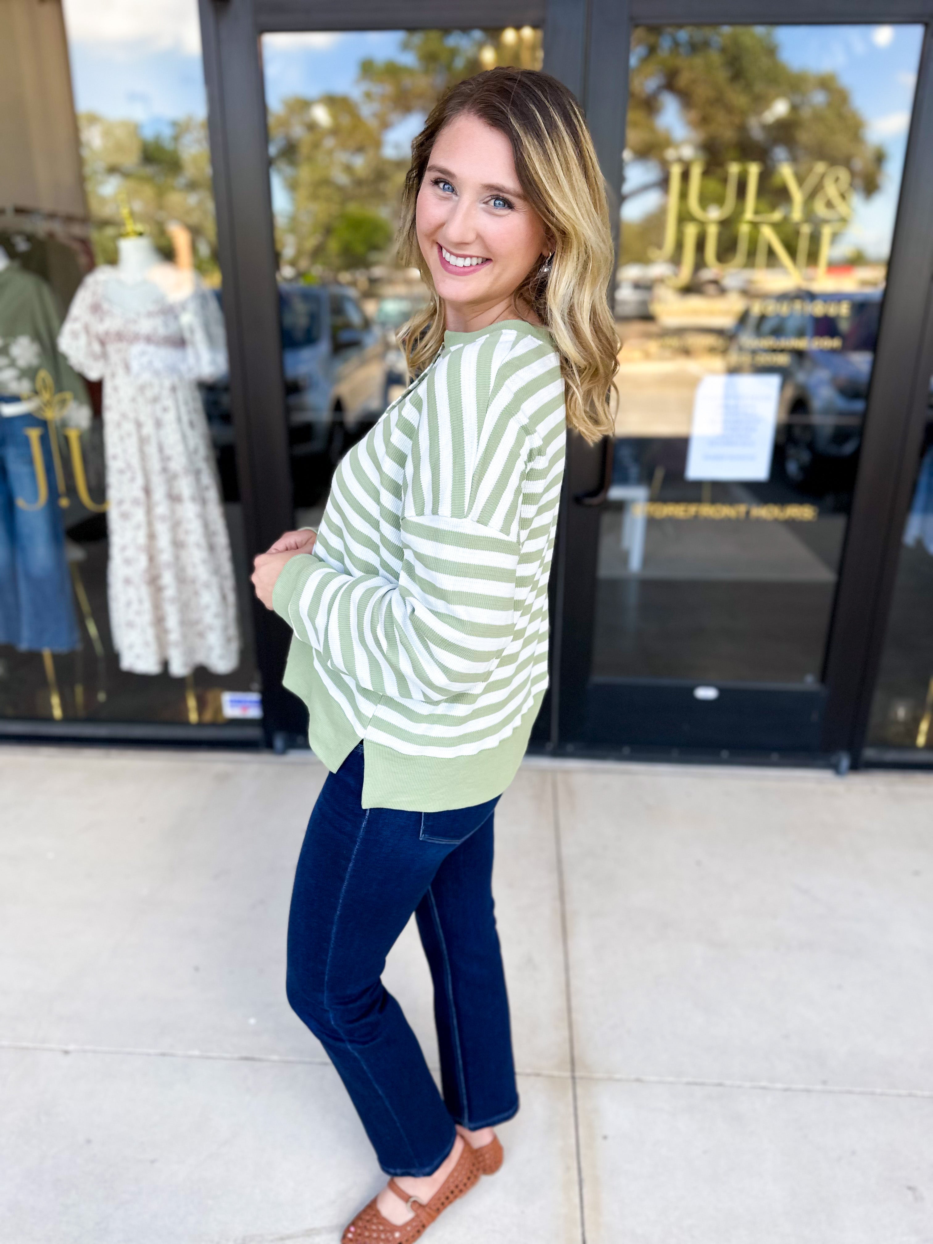 Casual Cool Henley Long Sleeve - Sage-210 Casual Blouses-POLOGRAM-July & June Women's Fashion Boutique Located in San Antonio, Texas