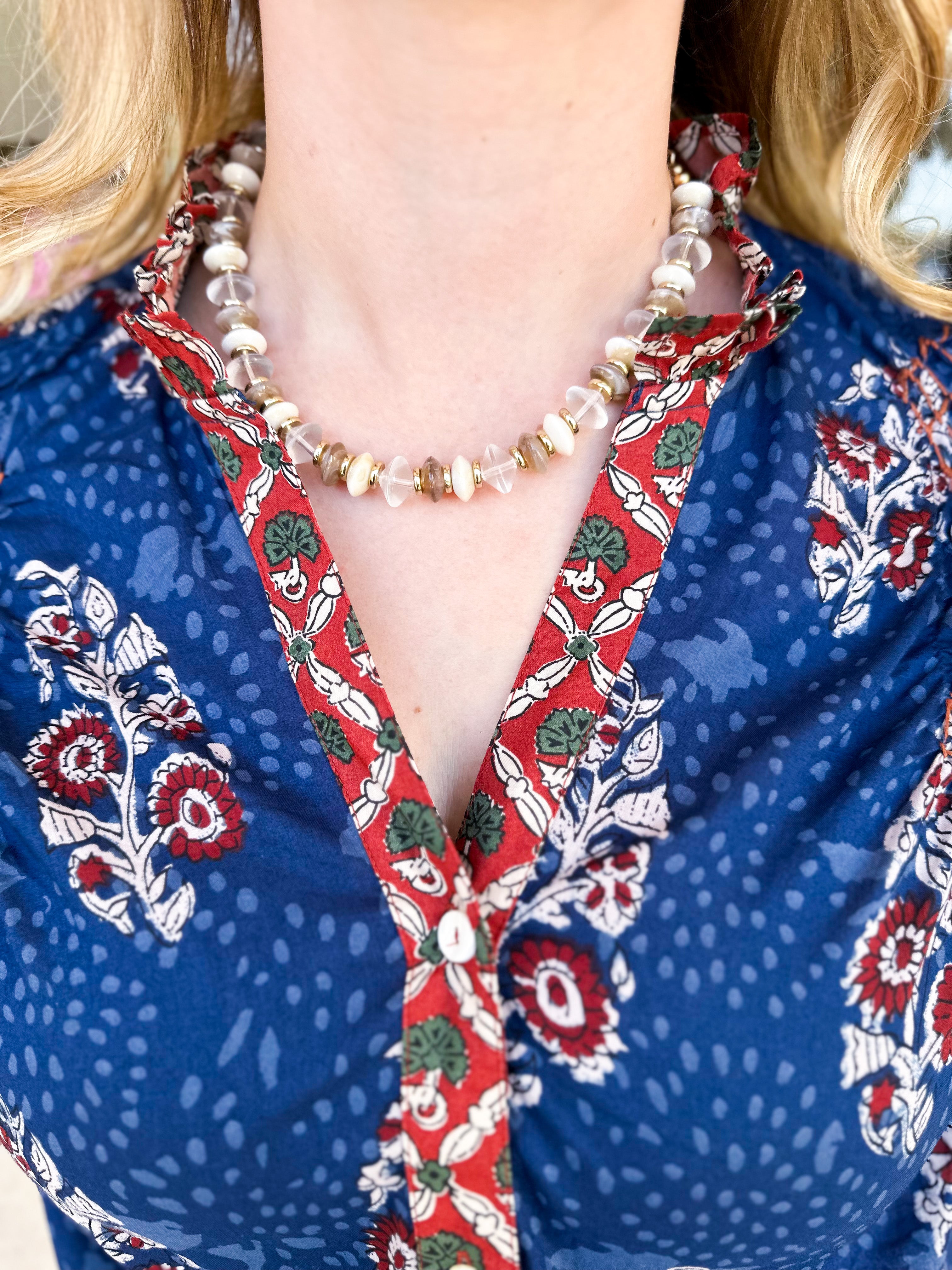 Treasure Jewels - Cream Pop Beaded Necklace-110 Jewelry & Hair-Treasure Jewels-July & June Women's Fashion Boutique Located in San Antonio, Texas