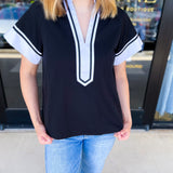 THML - Classy Varsity Stripe Blouse-200 Fashion Blouses-THML-July & June Women's Fashion Boutique Located in San Antonio, Texas