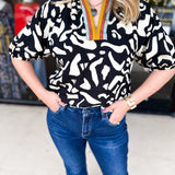 THML - Earth Tones Abstract Blouse-200 Fashion Blouses-THML-July & June Women's Fashion Boutique Located in San Antonio, Texas