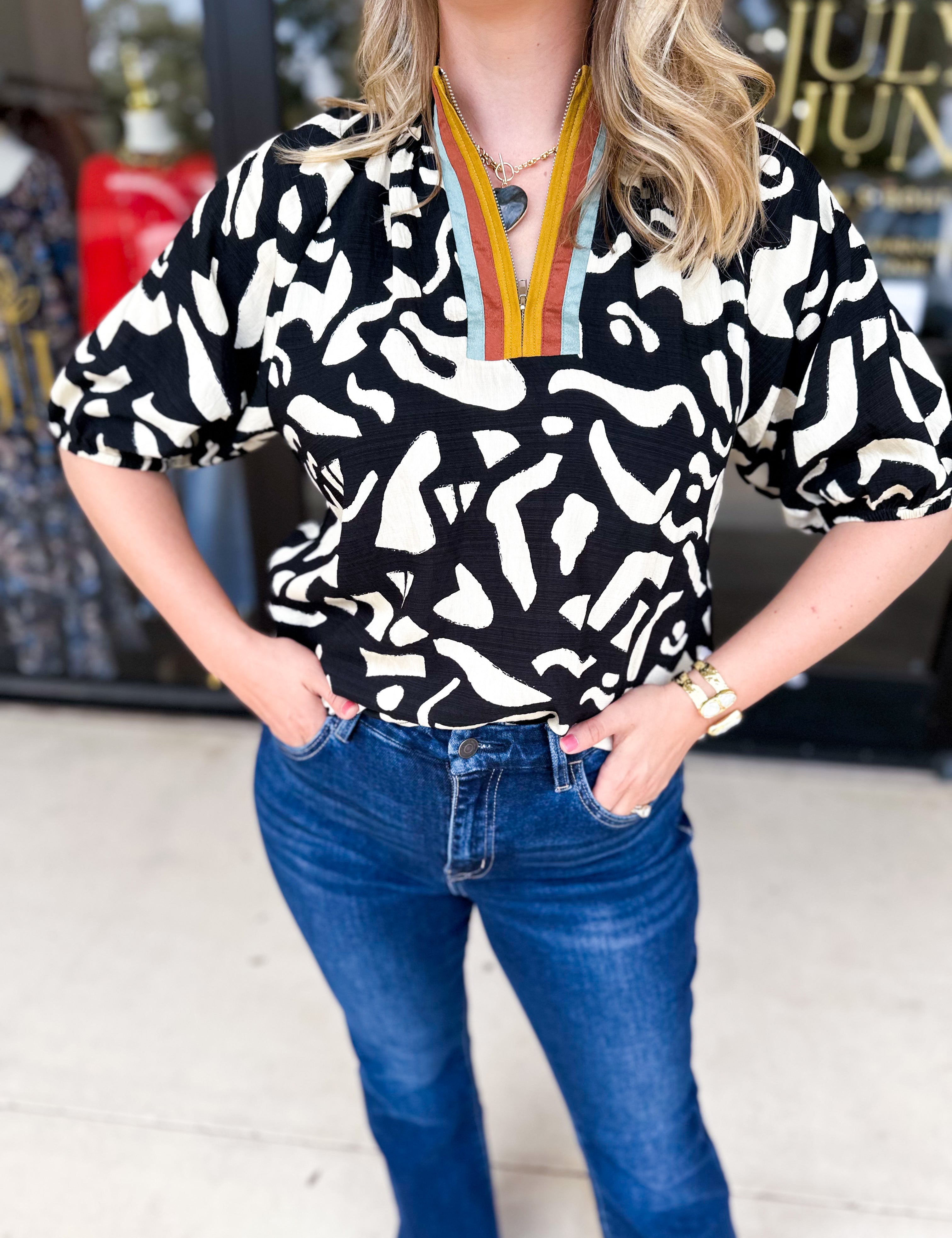 THML - Earth Tones Abstract Blouse-200 Fashion Blouses-THML-July & June Women's Fashion Boutique Located in San Antonio, Texas