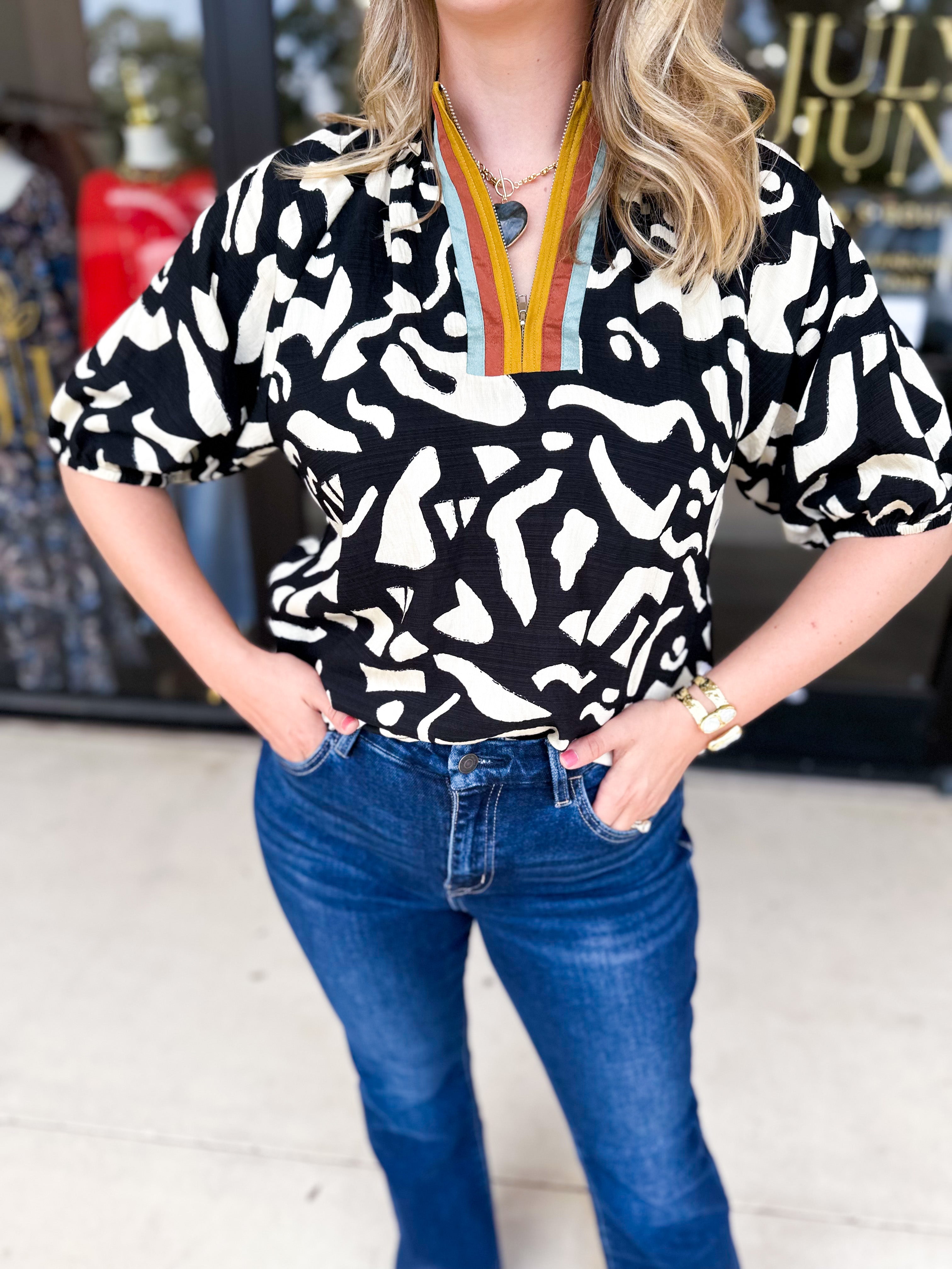 THML - Earth Tones Abstract Blouse-200 Fashion Blouses-THML-July & June Women's Fashion Boutique Located in San Antonio, Texas