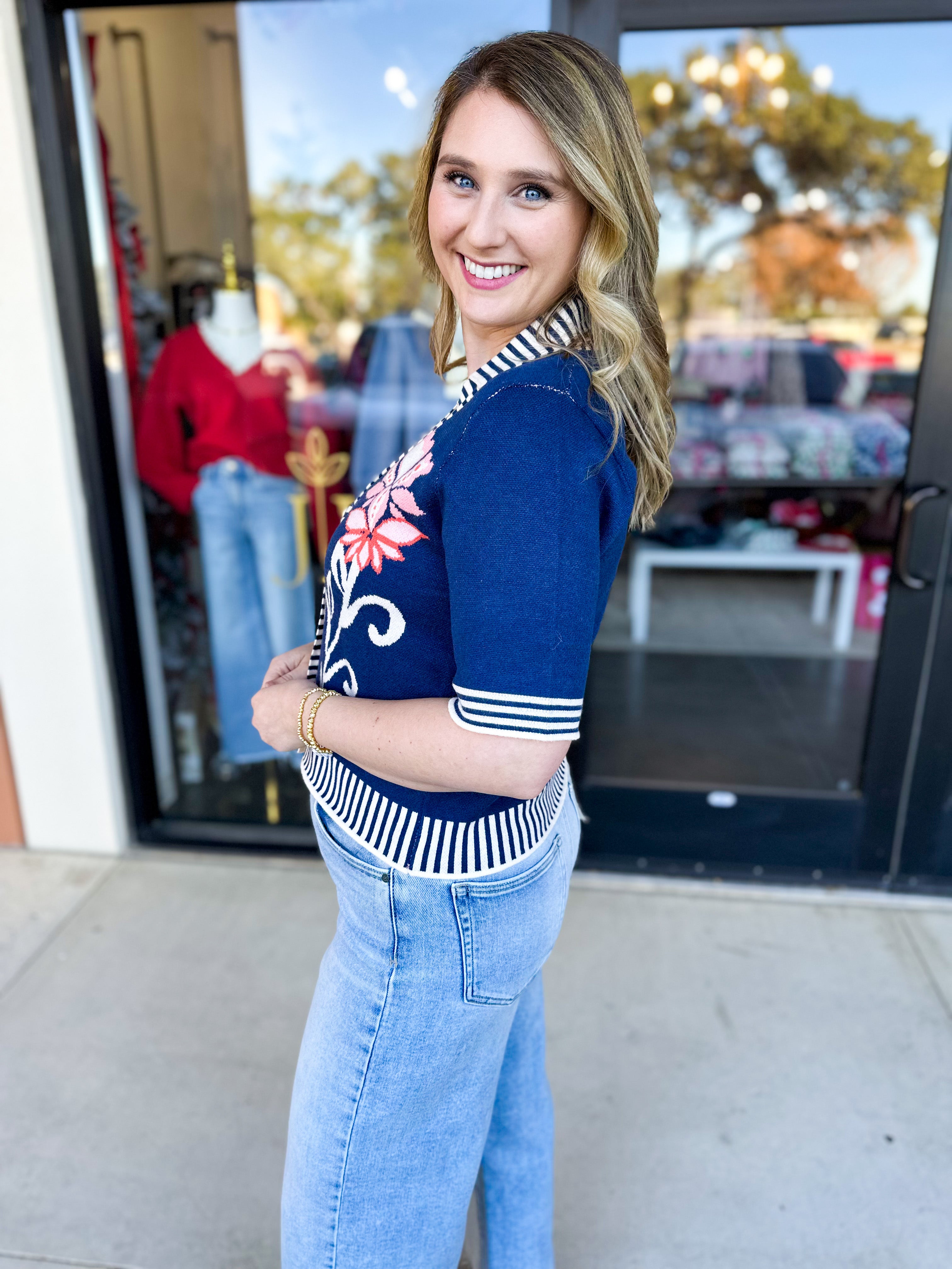 THML- Floral & Stripe Knit Top-230 Sweaters/Cardis-THML-July & June Women's Fashion Boutique Located in San Antonio, Texas