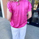 Current Air - Hot Pink Satin Blouse-200 Fashion Blouses-CURRENT AIR CLOTHING-July & June Women's Fashion Boutique Located in San Antonio, Texas