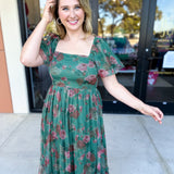Hunter Green Garden Midi Dress-500 Midi-POLOGRAM-July & June Women's Fashion Boutique Located in San Antonio, Texas