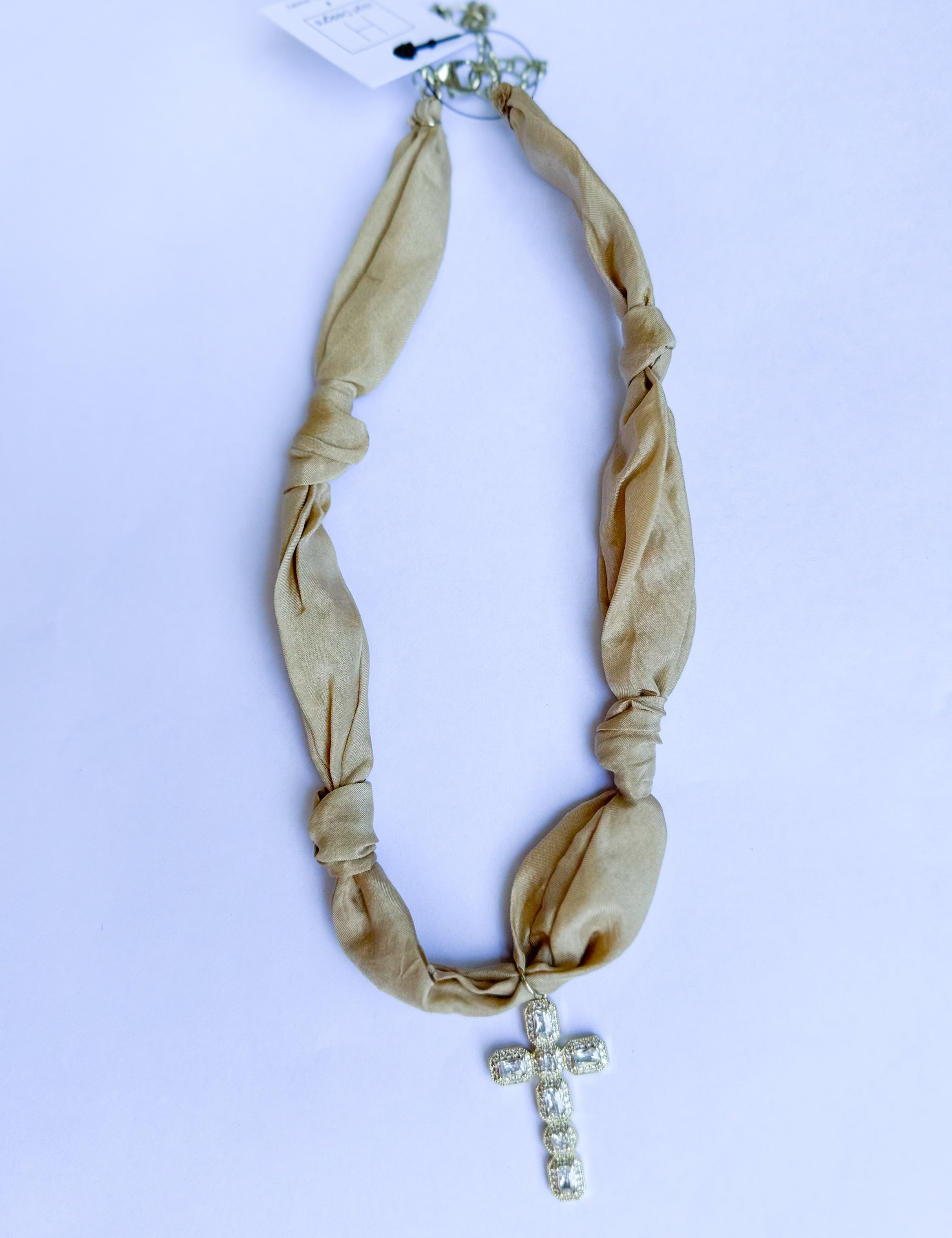 Scarf Necklace - Gold Crystal Cross-110 Jewelry & Hair-HART DESIGNS-July & June Women's Fashion Boutique Located in San Antonio, Texas