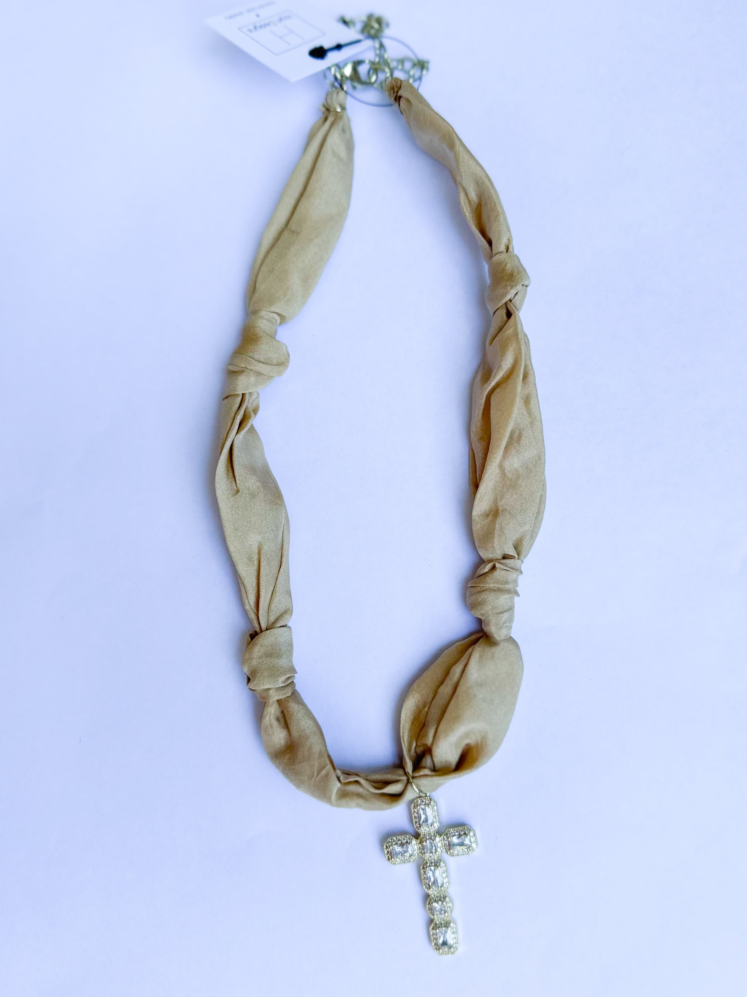 Scarf Necklace - Gold Crystal Cross-110 Jewelry & Hair-HART DESIGNS-July & June Women's Fashion Boutique Located in San Antonio, Texas