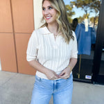 THML - Cream Knit Collared Sweater Top-230 Sweaters/Cardis-THML-July & June Women's Fashion Boutique Located in San Antonio, Texas