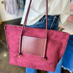 Paige Suede Tote Bag - Wine-130 ACCESSORIES-SHIRALEAH-July & June Women's Fashion Boutique Located in San Antonio, Texas