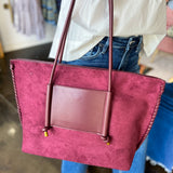 Paige Suede Tote Bag - Wine-130 ACCESSORIES-SHIRALEAH-July & June Women's Fashion Boutique Located in San Antonio, Texas